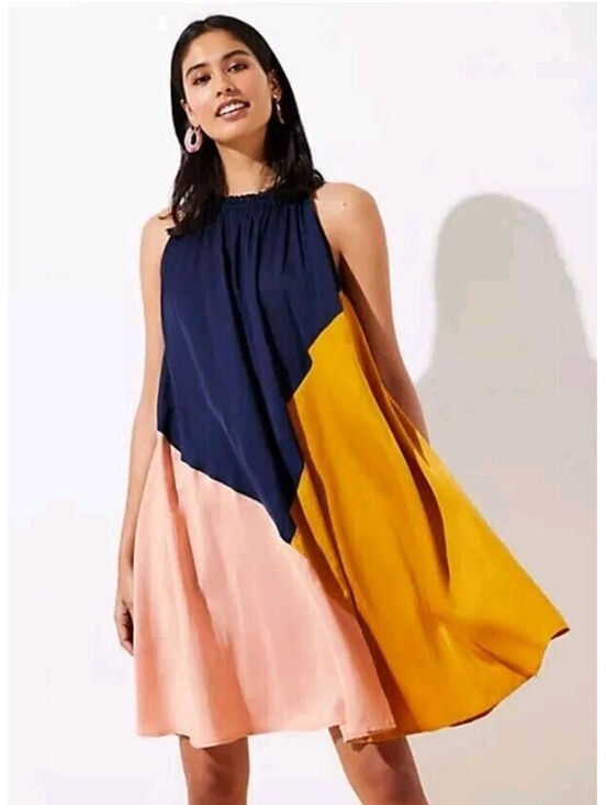 LOFT Dresses & Skirts - Loft Medium Colorblock Halter Swing Dress Forever Navy